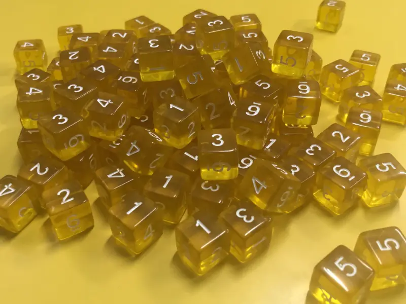 16mm 6面數字骰子 (透明黃)